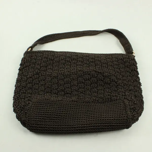 Vintage Lina Rich Brown Woven Crochet - Zipper Closure Shoulder Bag - 14"x9"