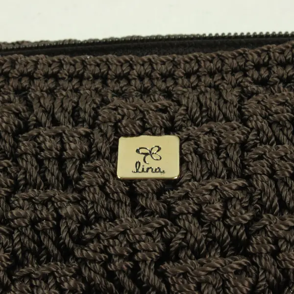 Vintage Lina Rich Brown Woven Crochet - Zipper Closure Shoulder Bag - 14"x9"