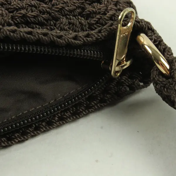 Vintage Lina Rich Brown Woven Crochet - Zipper Closure Shoulder Bag - 14"x9"