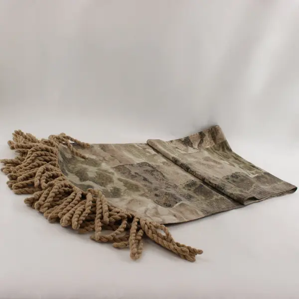 Patchwork Jacquard Table Runner Tassels Brown Green Black 64in
