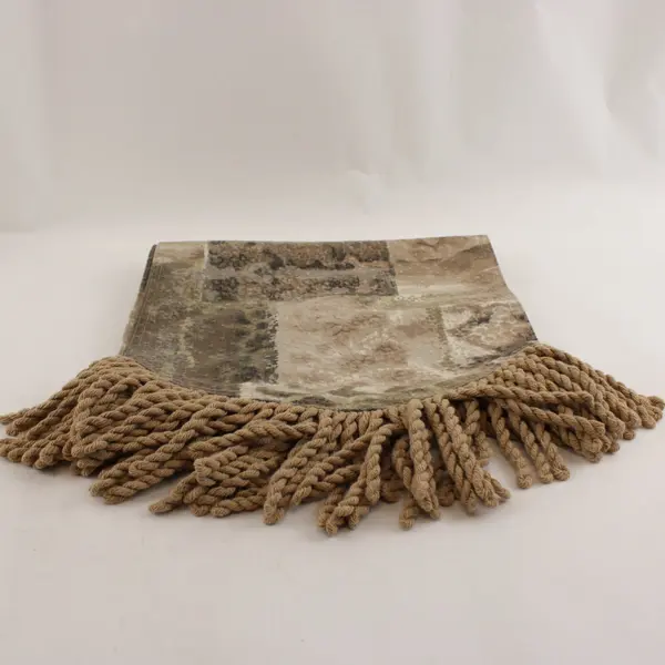 Patchwork Jacquard Table Runner Tassels Brown Green Black 64in