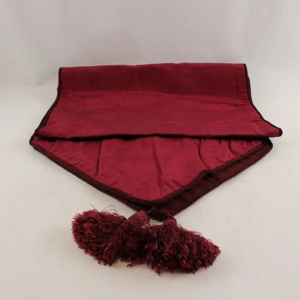 Burgundy Damask Table Runner Twisted Corded Border Tassels 62in