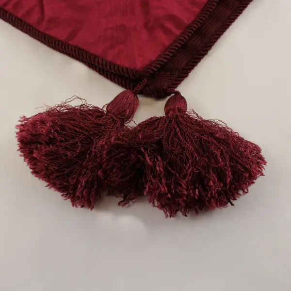 Burgundy Damask Table Runner Twisted Corded Border Tassels 62in