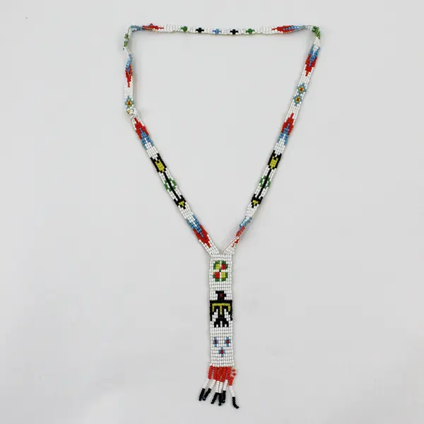 Vintage Handmade Tribal-Style Thunderbird Seed Bead Lariat Necklace 15"
