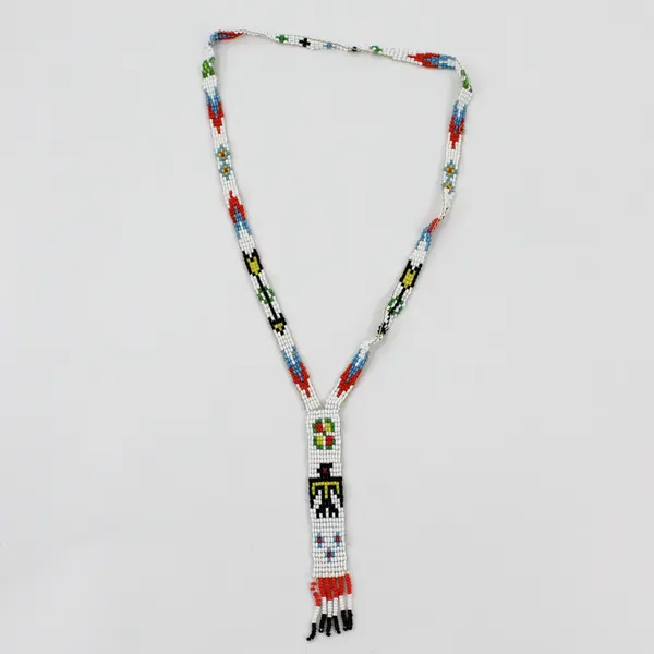 Vintage Handmade Tribal-Style Thunderbird Seed Bead Lariat Necklace 15"