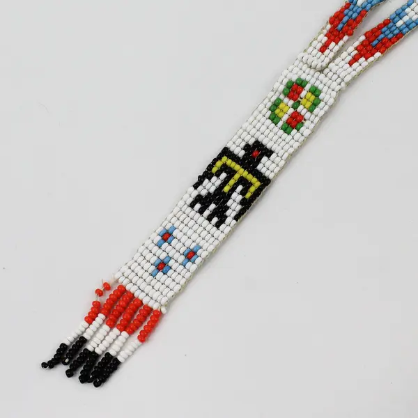 Vintage Handmade Tribal-Style Thunderbird Seed Bead Lariat Necklace 15"