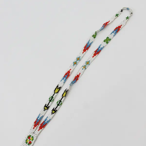 Vintage Handmade Tribal-Style Thunderbird Seed Bead Lariat Necklace 15"