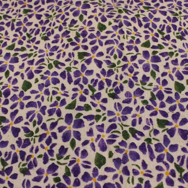 Purple Green Watercolor Floral Table Runner Cream Off-White 37in