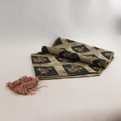 Tapestry Woven Table Runner Checkerboard Floral Motif 68x13