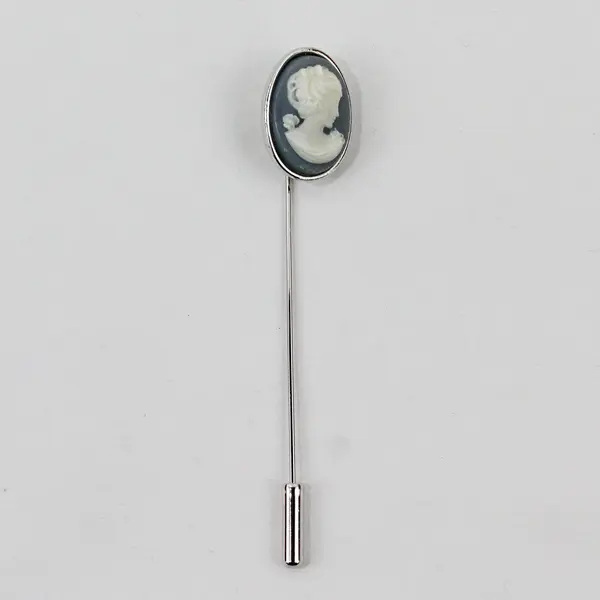Vintage Trifari Blue and White Cameo Silver-Tone Stick Pin