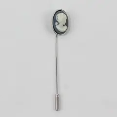 Vintage Trifari Blue and White Cameo Silver-Tone Stick Pin