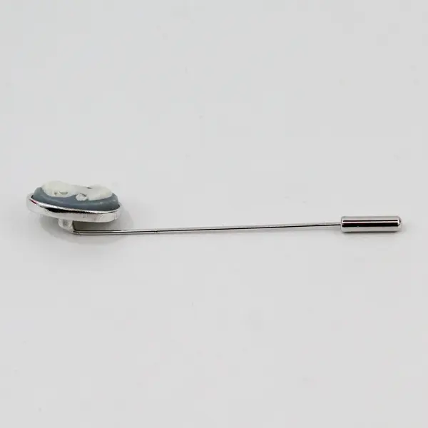 Vintage Trifari Blue and White Cameo Silver-Tone Stick Pin