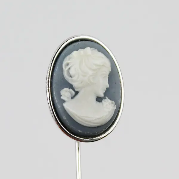 Vintage Trifari Blue and White Cameo Silver-Tone Stick Pin