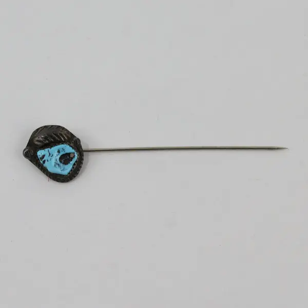 Vintage Tribal Feather Design Stick Pin Turquoise Accent Dark Oxidized Metal