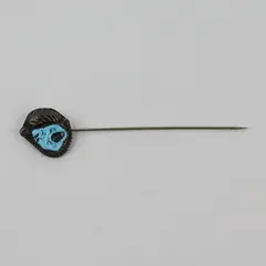 Vintage Tribal Feather Design Stick Pin Turquoise Accent Dark Oxidized Metal