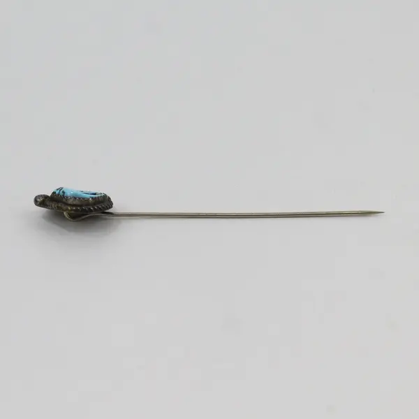 Vintage Tribal Feather Design Stick Pin Turquoise Accent Dark Oxidized Metal