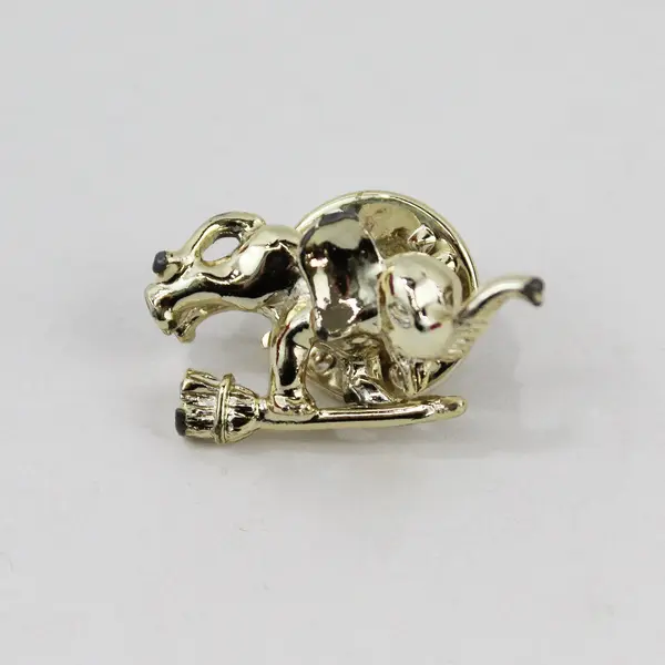 Vintage Ballou Reg'd Elephant with Broom Gold-Tone Lapel Pin