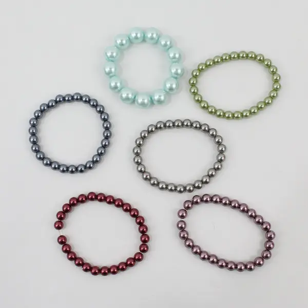 Lot of 6 Colorful Faux Pearl Stretchy Bracelets