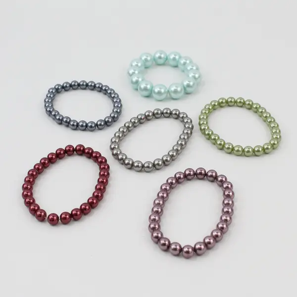 Lot of 6 Colorful Faux Pearl Stretchy Bracelets