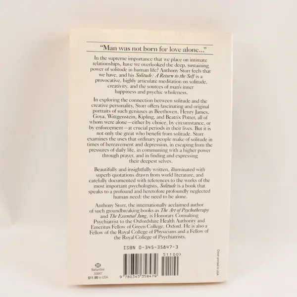 Solitude A Return to the Self Anthony Storr 1989 1st Ed Ballantine PB