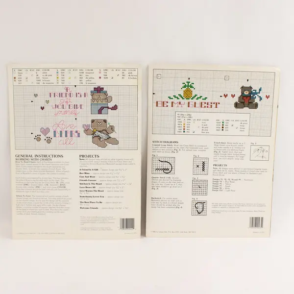 Lot of 2 Vintage Leisure Arts Cross Stitch Fingertip Towel Leaflets 485 2444