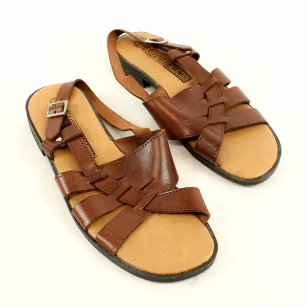 The Leather Collection Brown Leather Strappy Buckle Sandals Womens US 8.5 Wide