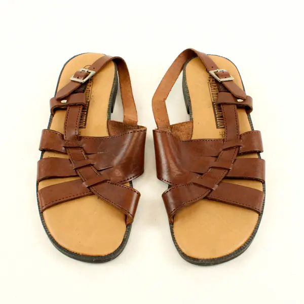 The Leather Collection Brown Leather Strappy Buckle Sandals Womens US 8.5 Wide