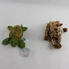Lot of 2 Vintage Coca-Cola Plush Animals w/ Tags Giraffe Tortoise 1998