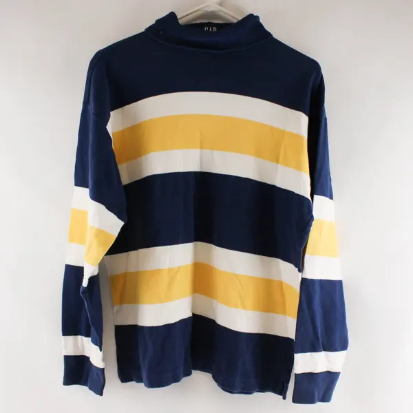 Vintage GAP Yellow White and Blue Striped Long Sleeve Turtleneck Shirt Men's XL