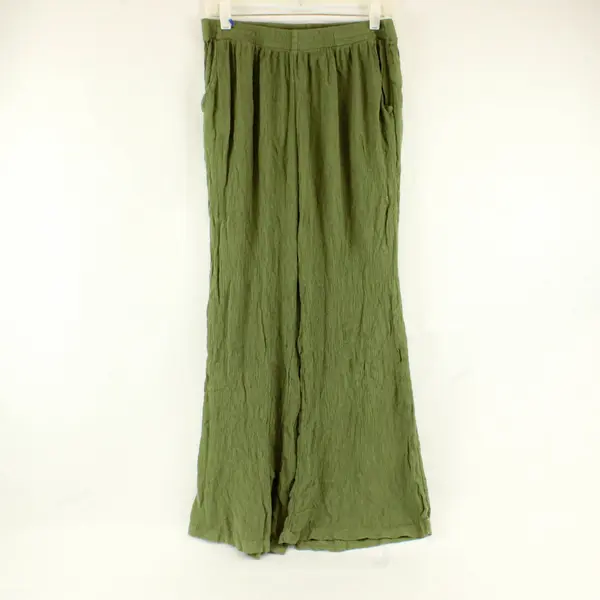 Dip Women Linen Pants Sz M Olive Green Flowy Bootcut Leg  Coastal Boho