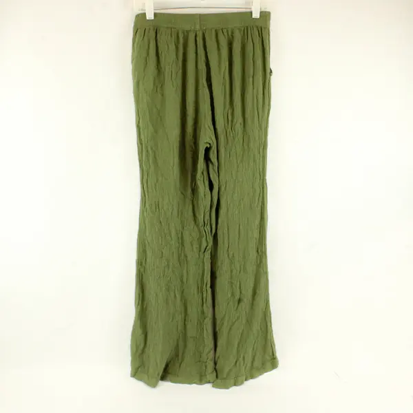 Dip Women Linen Pants Sz M Olive Green Flowy Bootcut Leg  Coastal Boho