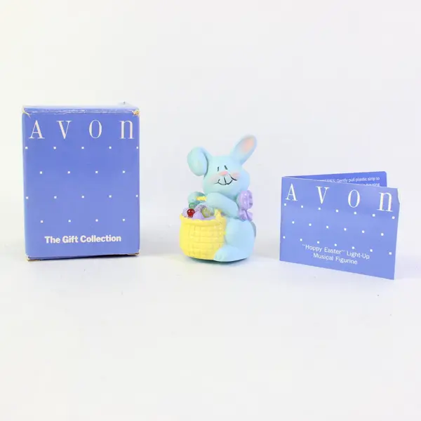 Vintage 1990 Avon Hoppy Easter Light Up Musical Bunny Figurine w/ Basket