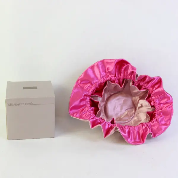 Avon Pink Satin Drawstring Jewelry Pouch Travel Bag 8 Pockets VTG