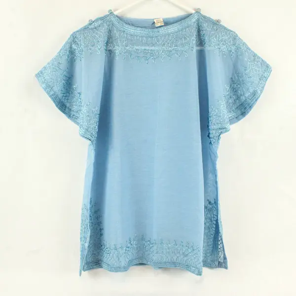 Moroccan Hand Made Embroidered Light Blue Blouse Size Small