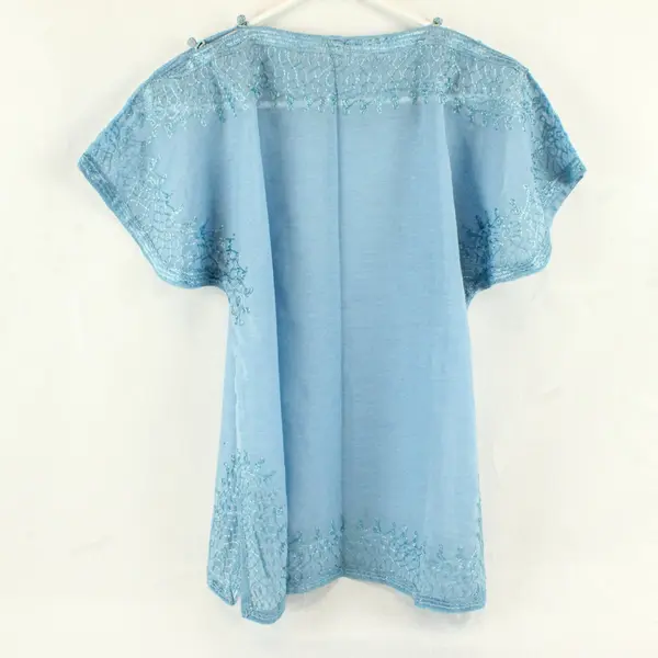 Moroccan Hand Made Embroidered Light Blue Blouse Size Small