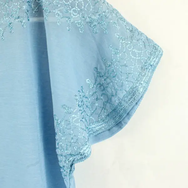 Moroccan Hand Made Embroidered Light Blue Blouse Size Small