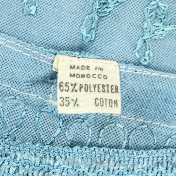 Moroccan Hand Made Embroidered Light Blue Blouse Size Small