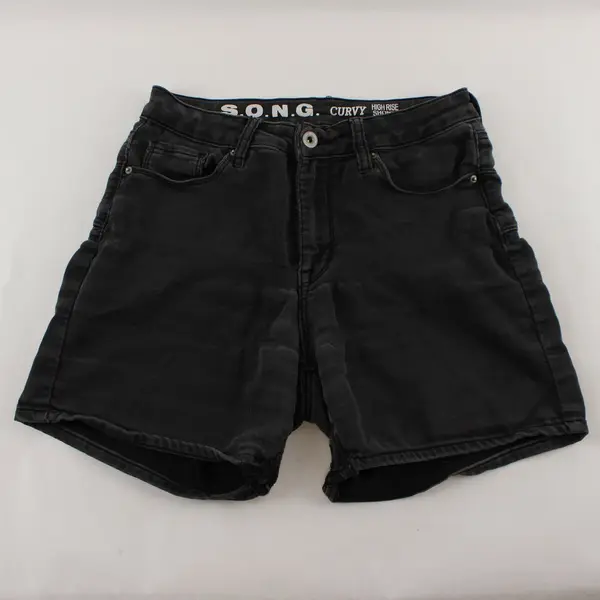 S.O.N.G. Curvy High Rise Shorts Size 7/28 All Black Distressed