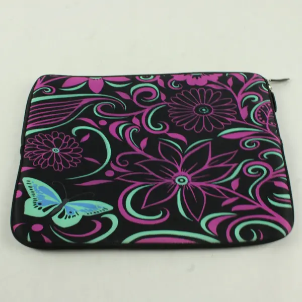 Unbranded Laptop Sleeve 13" Purple Floral Black Background No Handles