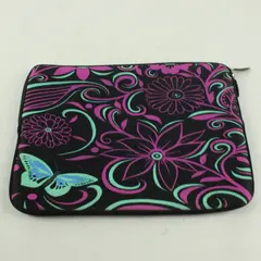 Unbranded Laptop Sleeve 13" Purple Floral Black Background No Handles