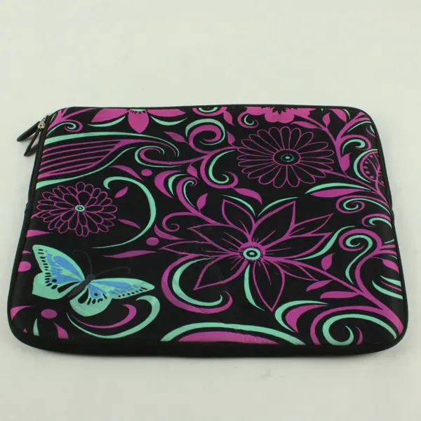 Unbranded Laptop Sleeve 13" Purple Floral Black Background No Handles
