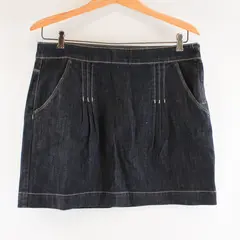 Elle Dark Wash Denim Jean Skirt Size 10 Pockets Side Zip Closure Pleated Front