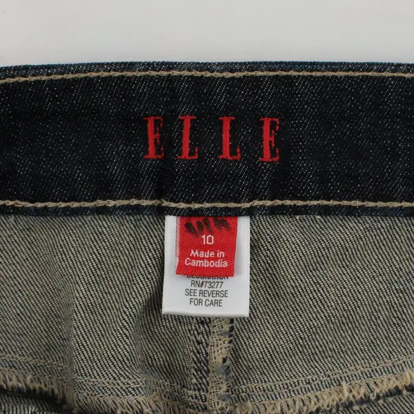 Elle Dark Wash Denim Jean Skirt Size 10 Pockets Side Zip Closure Pleated Front