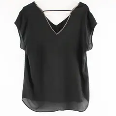 Unbranded Black V-Neck Short Sleeve Beaded Neckline Blouse Size L