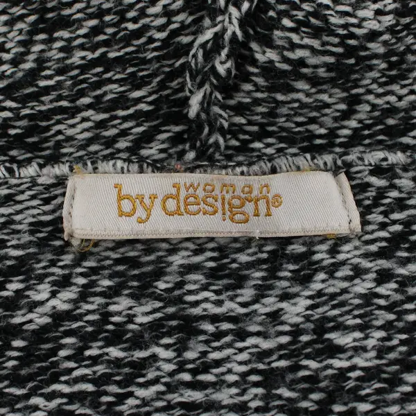 Women by Design L Black White Hooded Button-Up Cardigan Sweater Pockets
