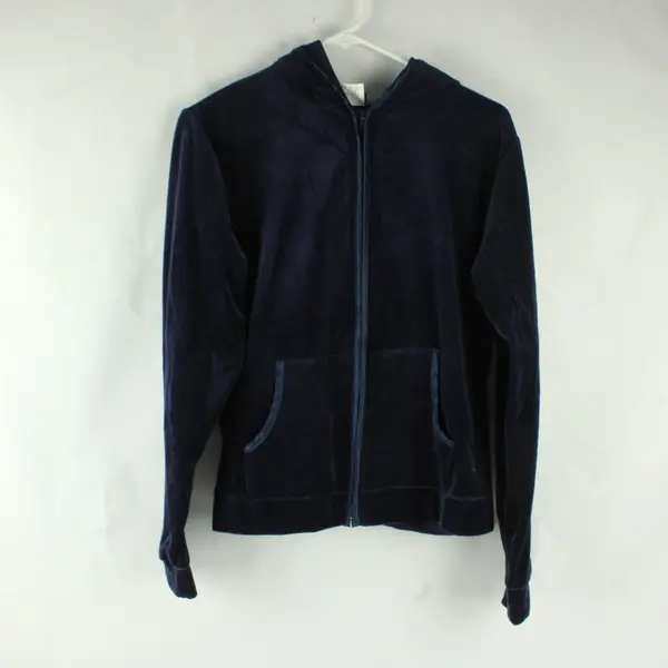 Hana Navy Blue Velour Zip-Up Hoodie Women's Large