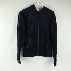 Hana Navy Blue Velour Zip-Up Hoodie Women's Large