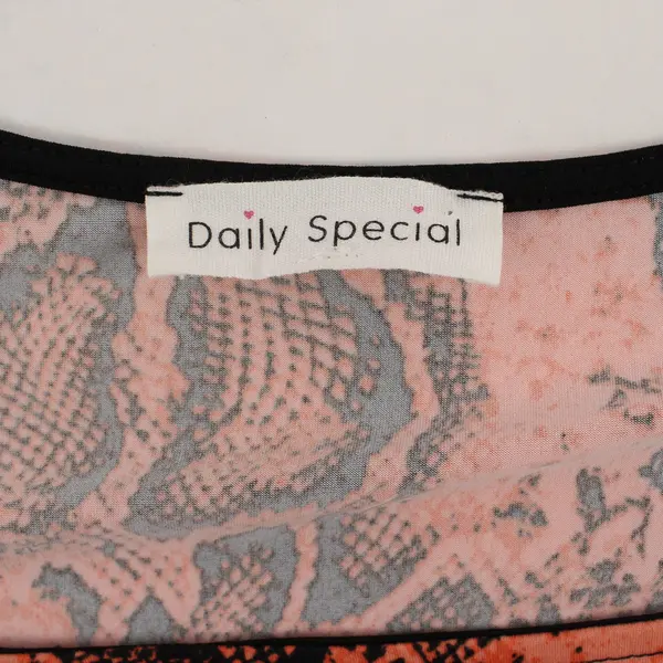 Daily Special L Peach Black Snake Skin Print Long Sleeve Ruffle Top