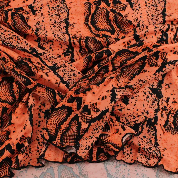 Daily Special L Peach Black Snake Skin Print Long Sleeve Ruffle Top
