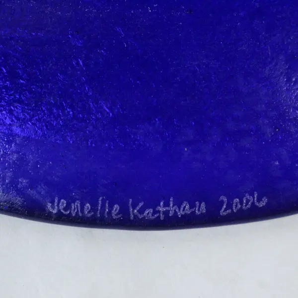 Jenelle Kathan Moonbeam Glass Works Decorative Plate Fish Cobalt Blue Iridescent